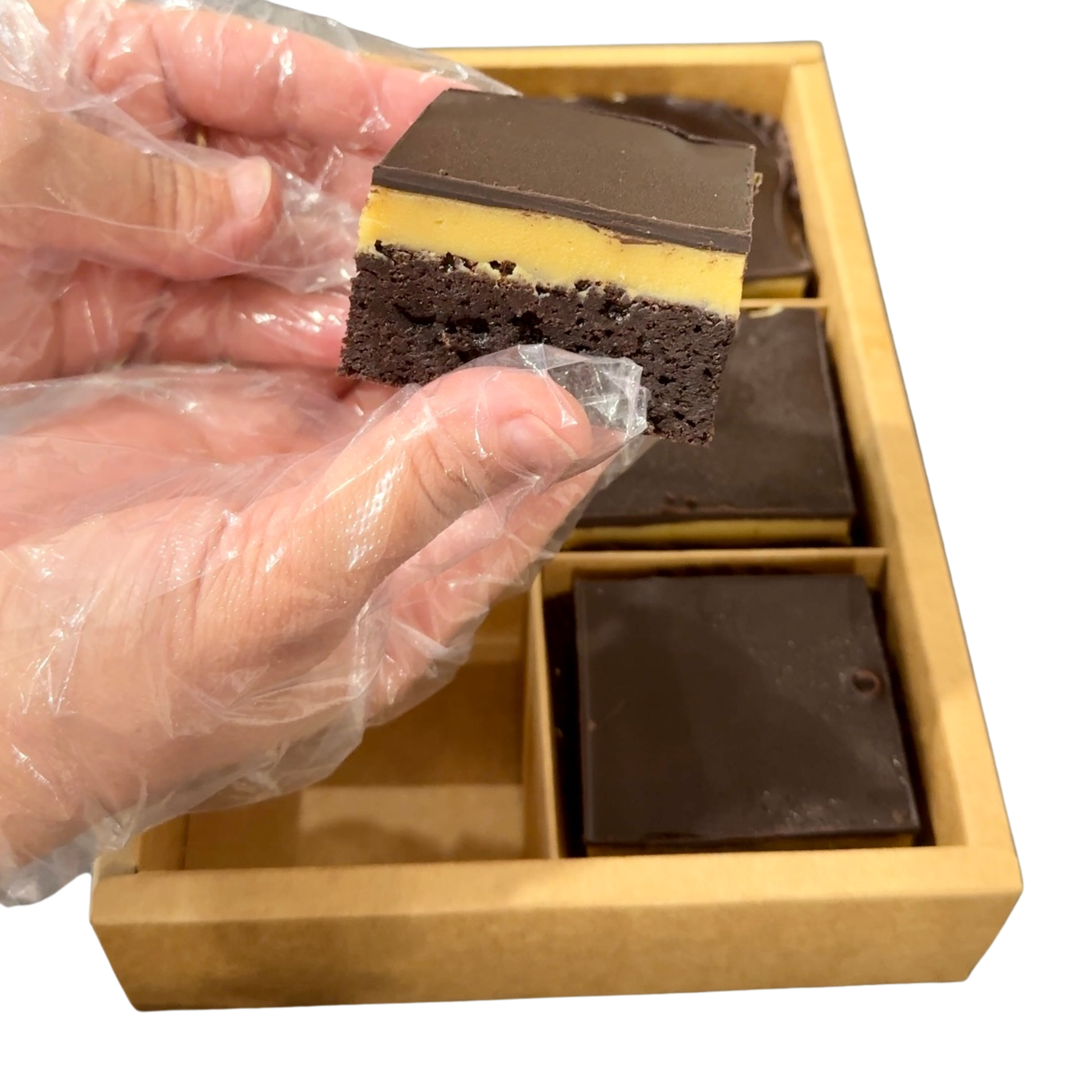 Brownie caramel slice with rich chocolate topping